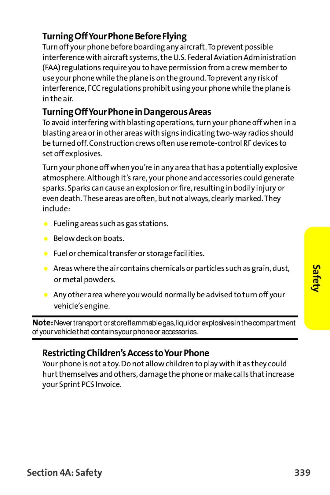 Sanyo MM-9000 TurningOffYourPhoneBeforeFlying, TurningOffYourPhoneinDangerousAreas, RestrictingChildren’sAccesstoYourPhone 