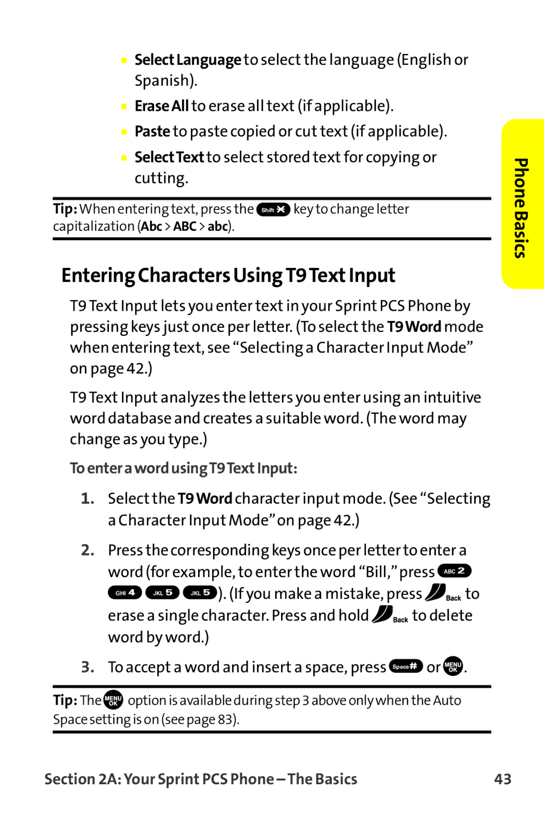 Sanyo MM-9000 manual Entering Characters Using T9TextInput, ToenterawordusingT9TextInput 