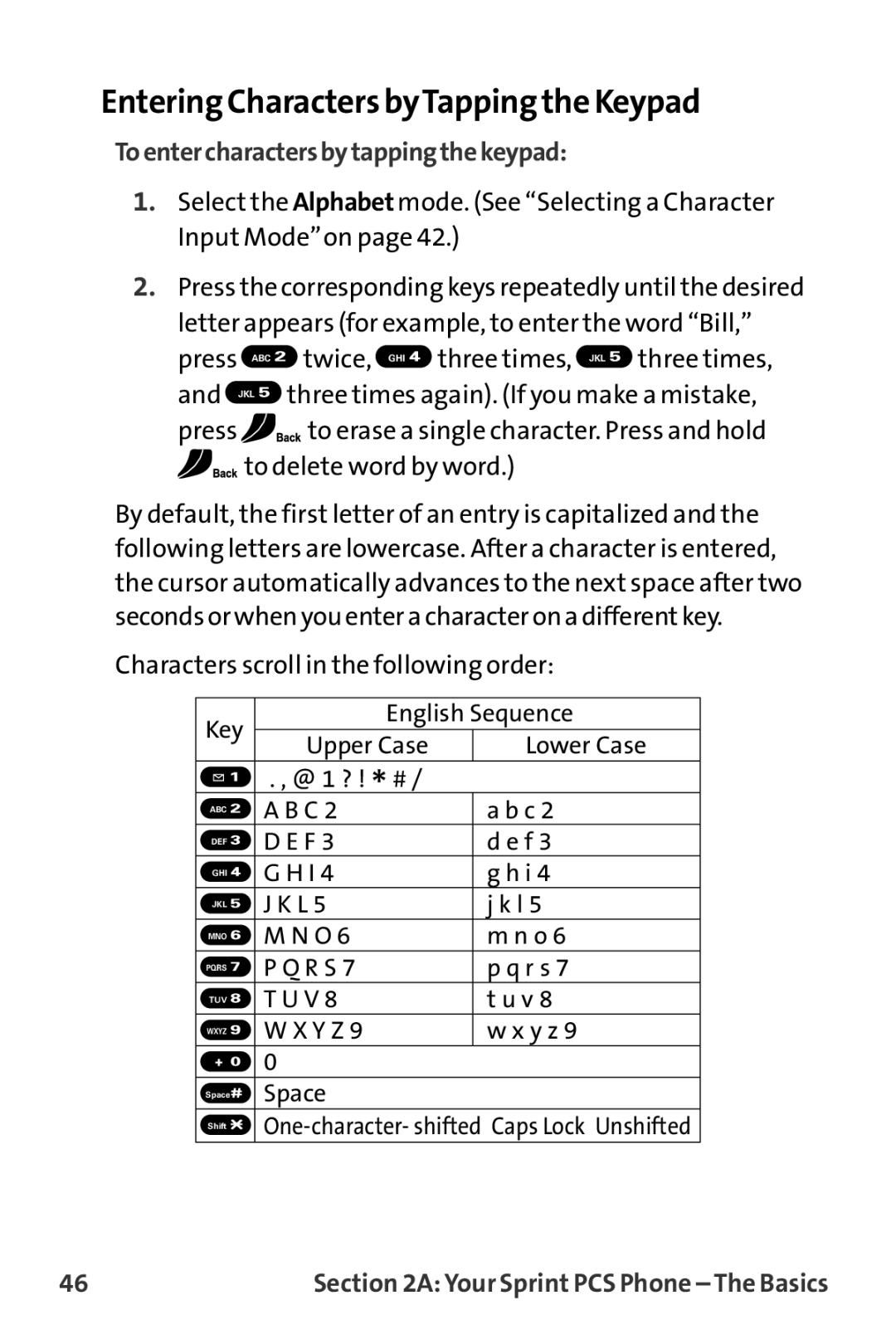 Sanyo MM-9000 manual Entering Characters byTapping the Keypad, Toentercharactersbytappingthekeypad 