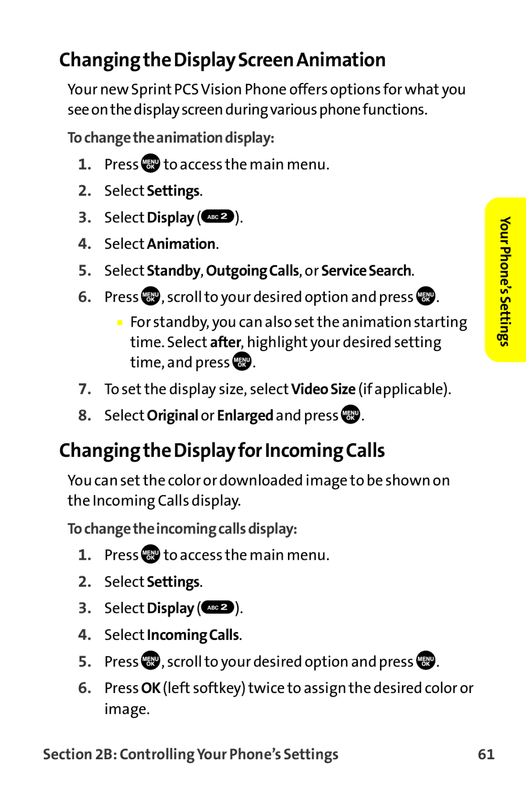 Sanyo MM-9000 Changing the Display Screen Animation, Changing the Display for Incoming Calls, Tochangetheanimationdisplay 