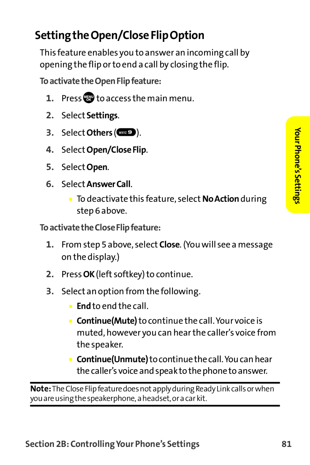 Sanyo MM-9000 Setting the Open/Close Flip Option, ToactivatetheOpenFlipfeature, Select Open/CloseFlip, Select AnswerCall 