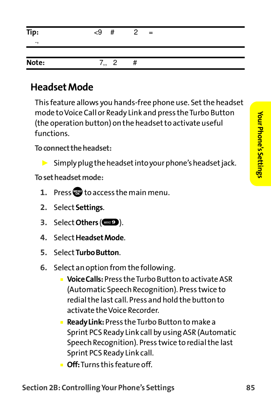 Sanyo MM-9000 manual Headset Mode, Toconnecttheheadset, Tosetheadsetmode, Select HeadsetMode Select TurboButton 