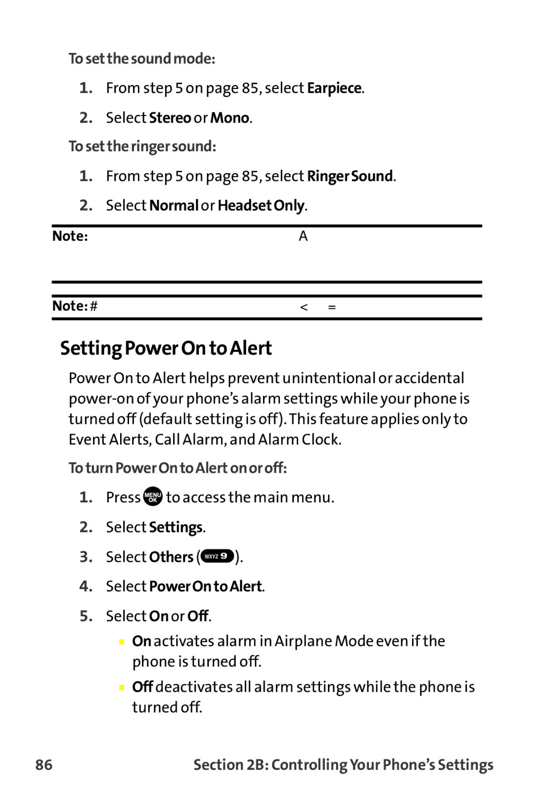 Sanyo MM-9000 manual Setting Power On to Alert, Tosetthesoundmode, Tosettheringersound, ToturnPowerOntoAlertonoroff 