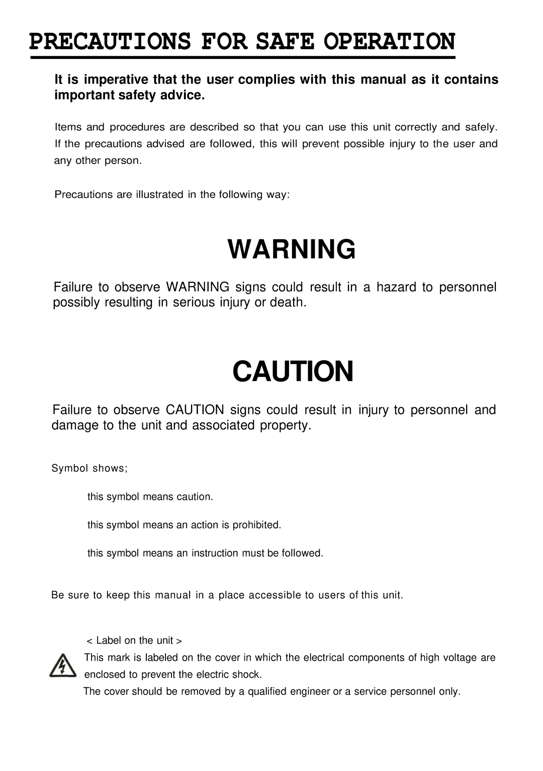 Sanyo MOV-112S, MOV-212S instruction manual Precautions for Safe Operation 