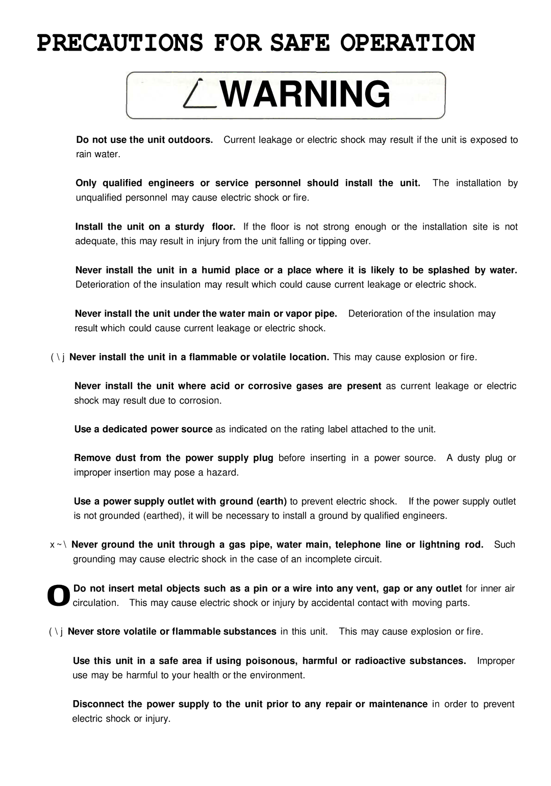 Sanyo MOV-212S, MOV-112S instruction manual Precautions for Safe Operation 