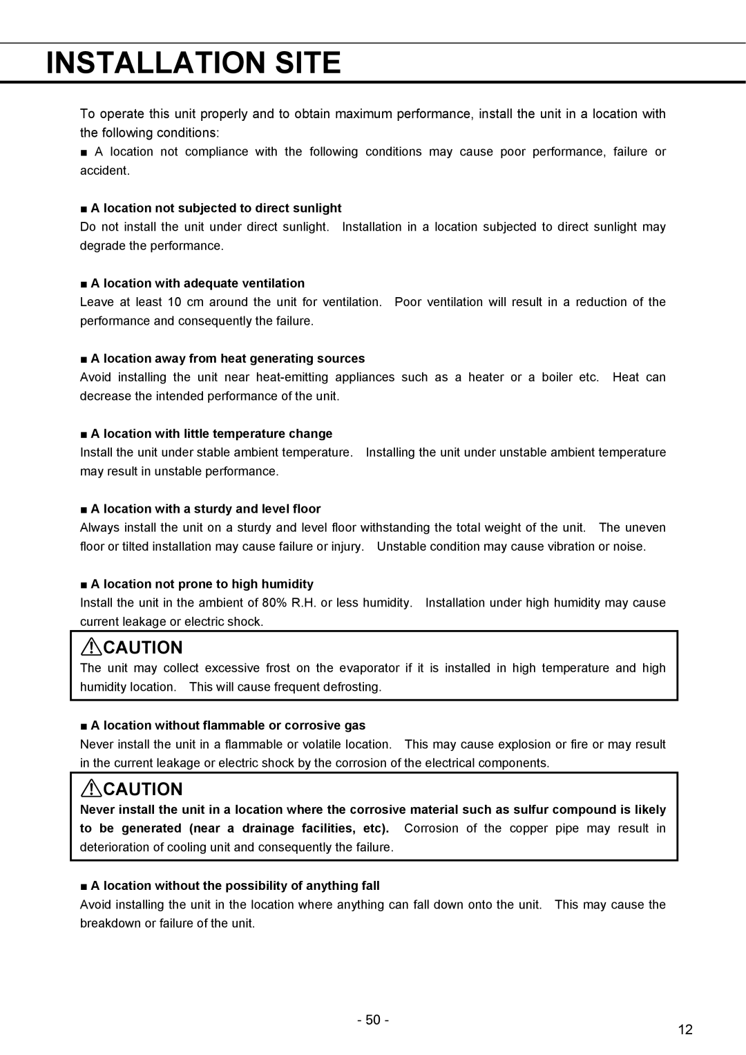 Sanyo MPR-1411R instruction manual Installation Site 