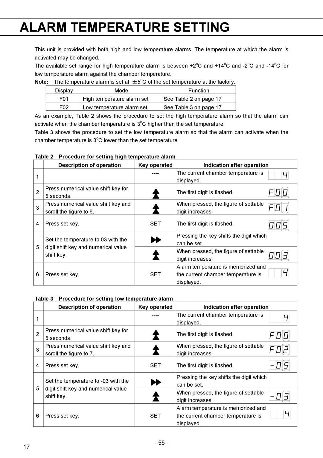 Sanyo MPR-1411R instruction manual Alarm Temperature Setting 