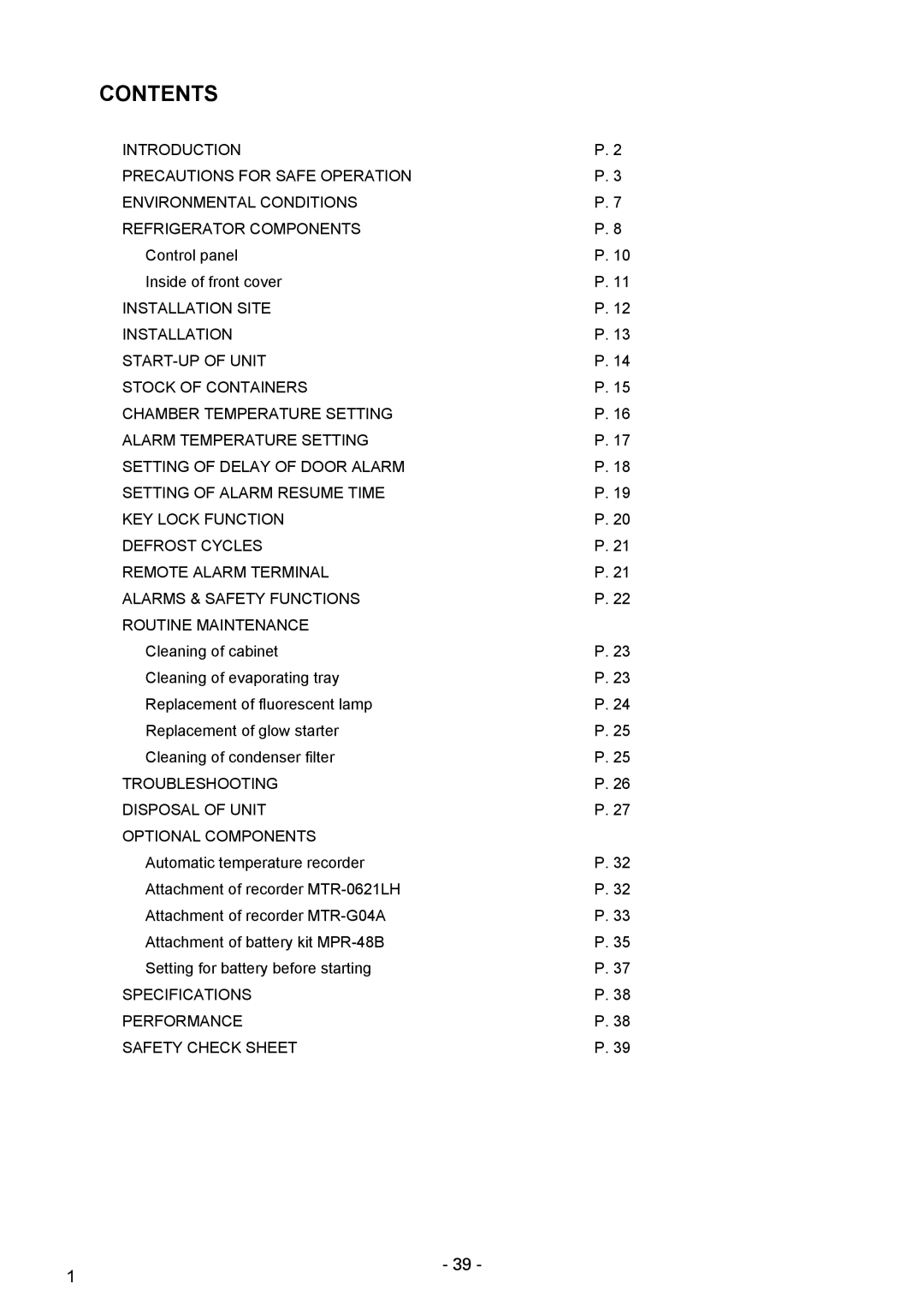 Sanyo MPR-1411R instruction manual Contents 