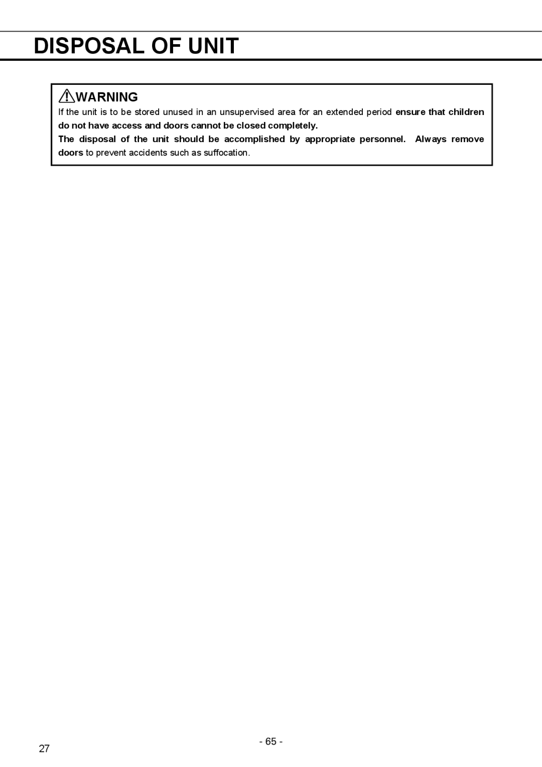 Sanyo MPR-1411R instruction manual Disposal of Unit 