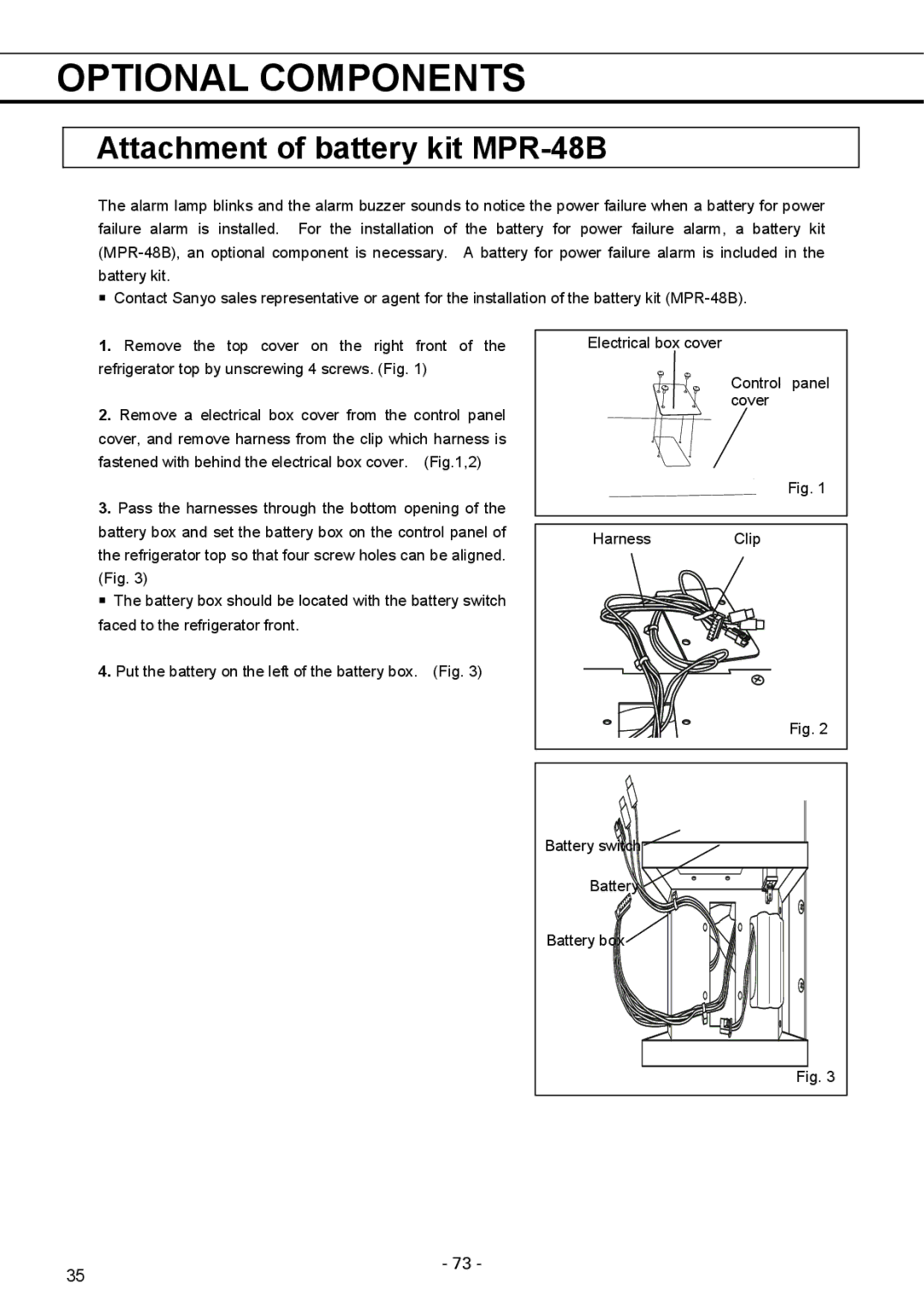 Sanyo MPR-1411R instruction manual Attachment of battery kit MPR-48B 