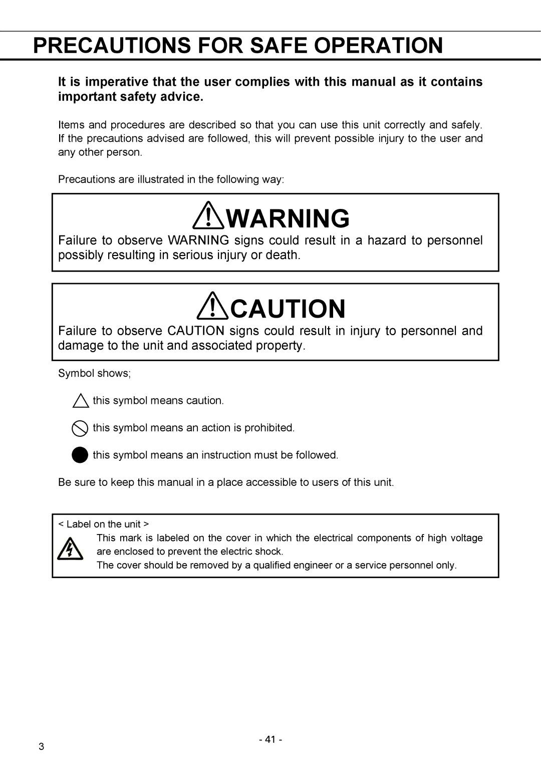 Sanyo MPR-1411R instruction manual Precautions for Safe Operation 