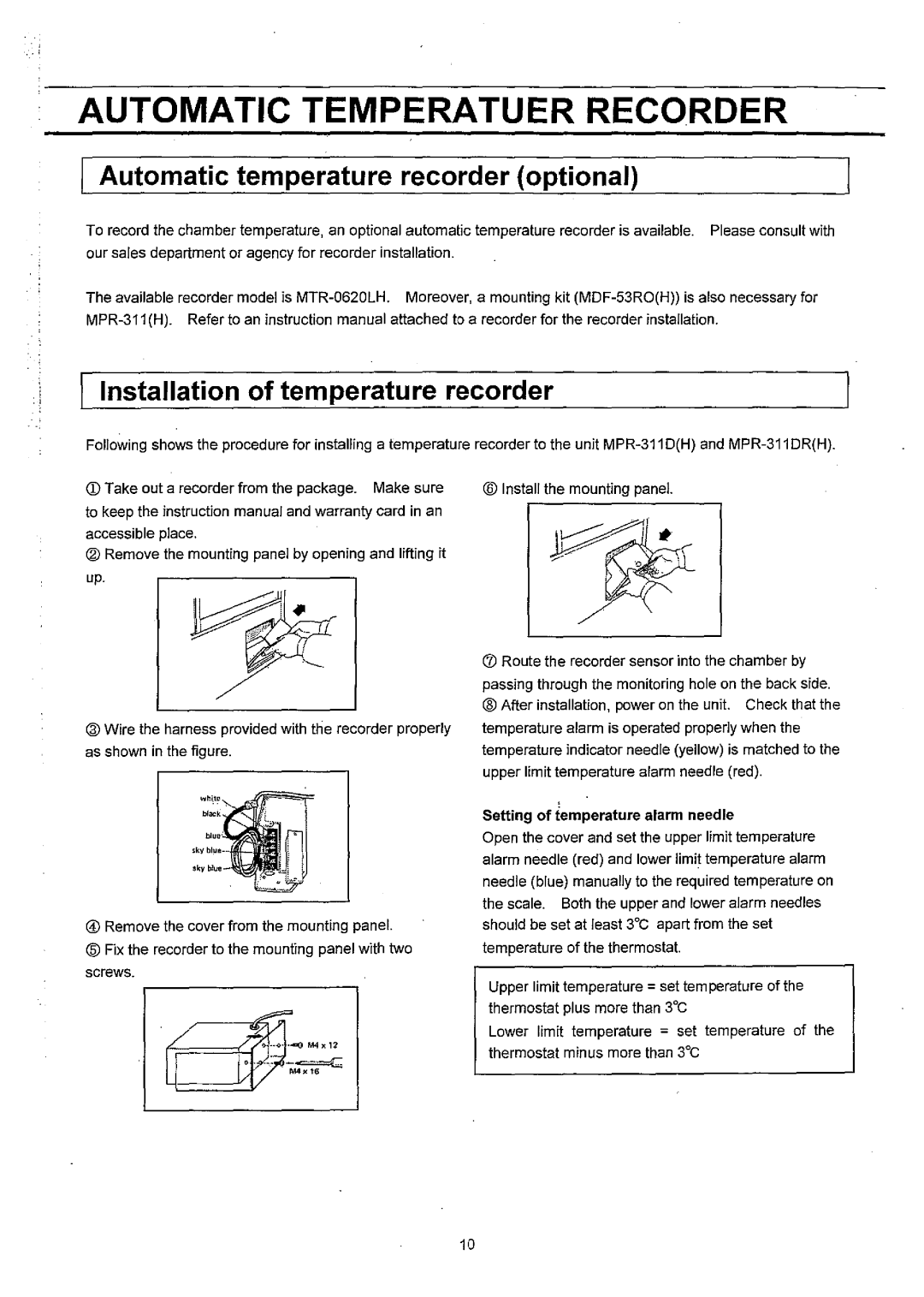 Sanyo MPR-311D(H) instruction manual Automatic Temperatuer Recorder, Automatic temperature recorder optional 