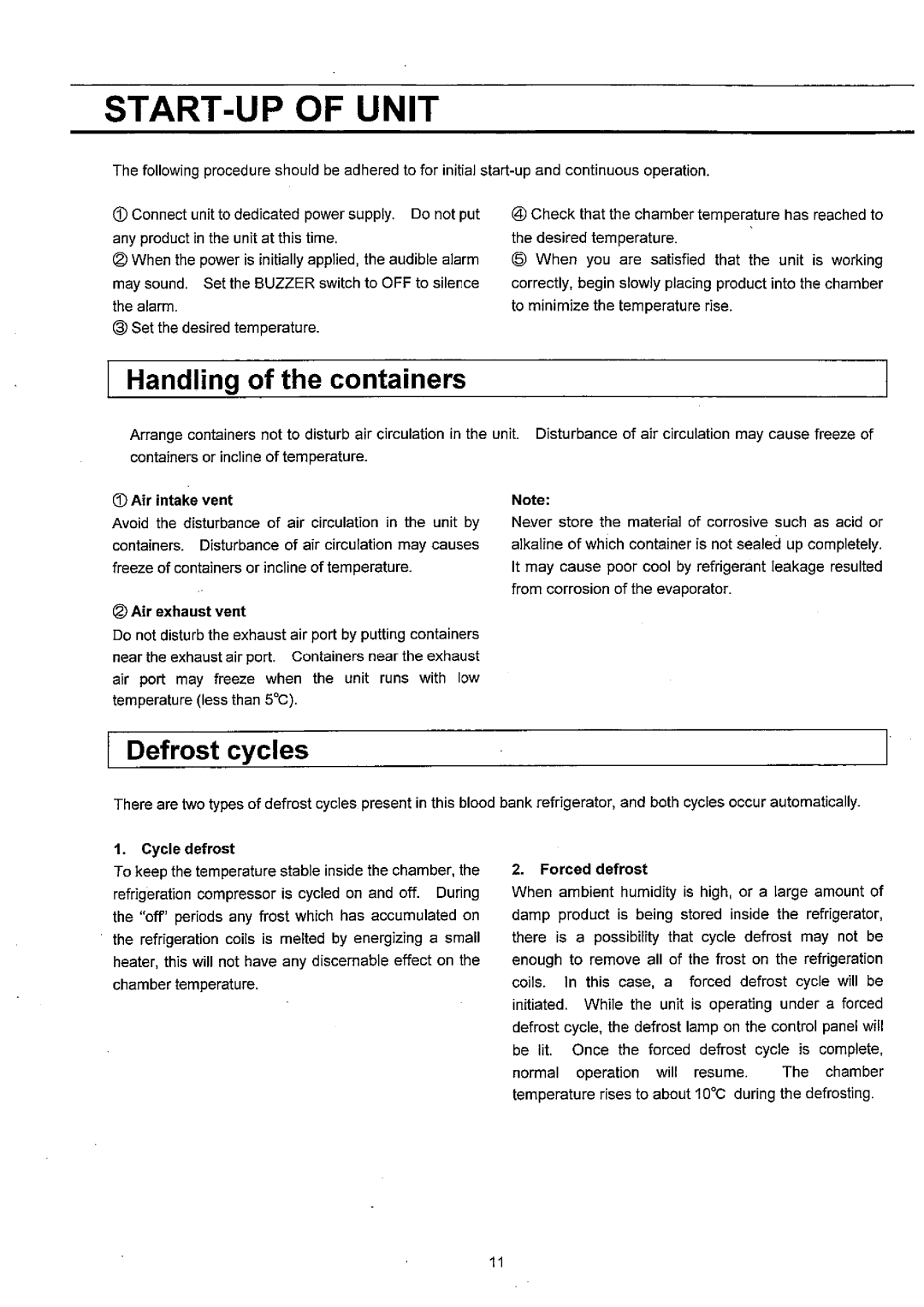 Sanyo MPR-311D(H) instruction manual START-UP of Unit, Handling of the containers 