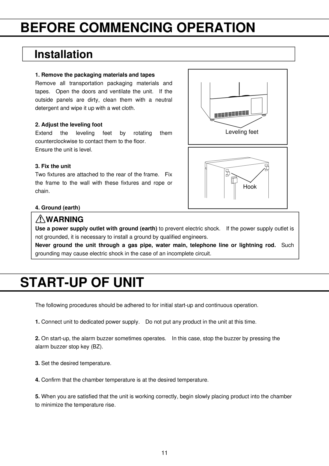 Sanyo MPR-411FR instruction manual START-UP of Unit, Installation, Fix the unit, Ground earth 