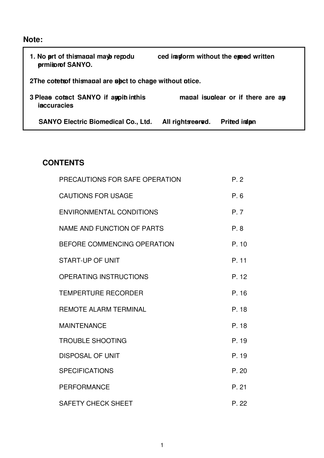 Sanyo MPR-411FR instruction manual Contents 