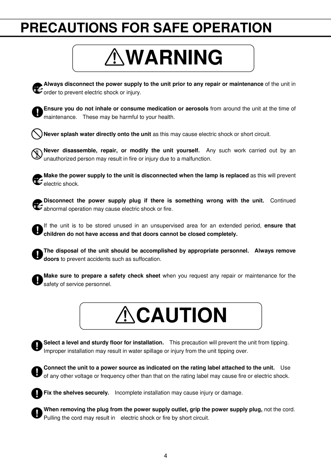 Sanyo MPR-411FR instruction manual Order to prevent electric shock or injury 