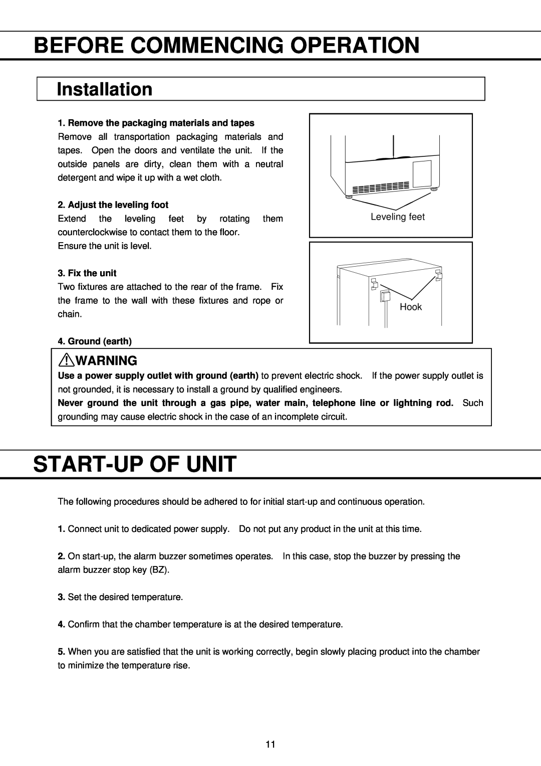 Sanyo MPR-411FR instruction manual Start-Upof Unit, Installation, Before Commencing Operation 