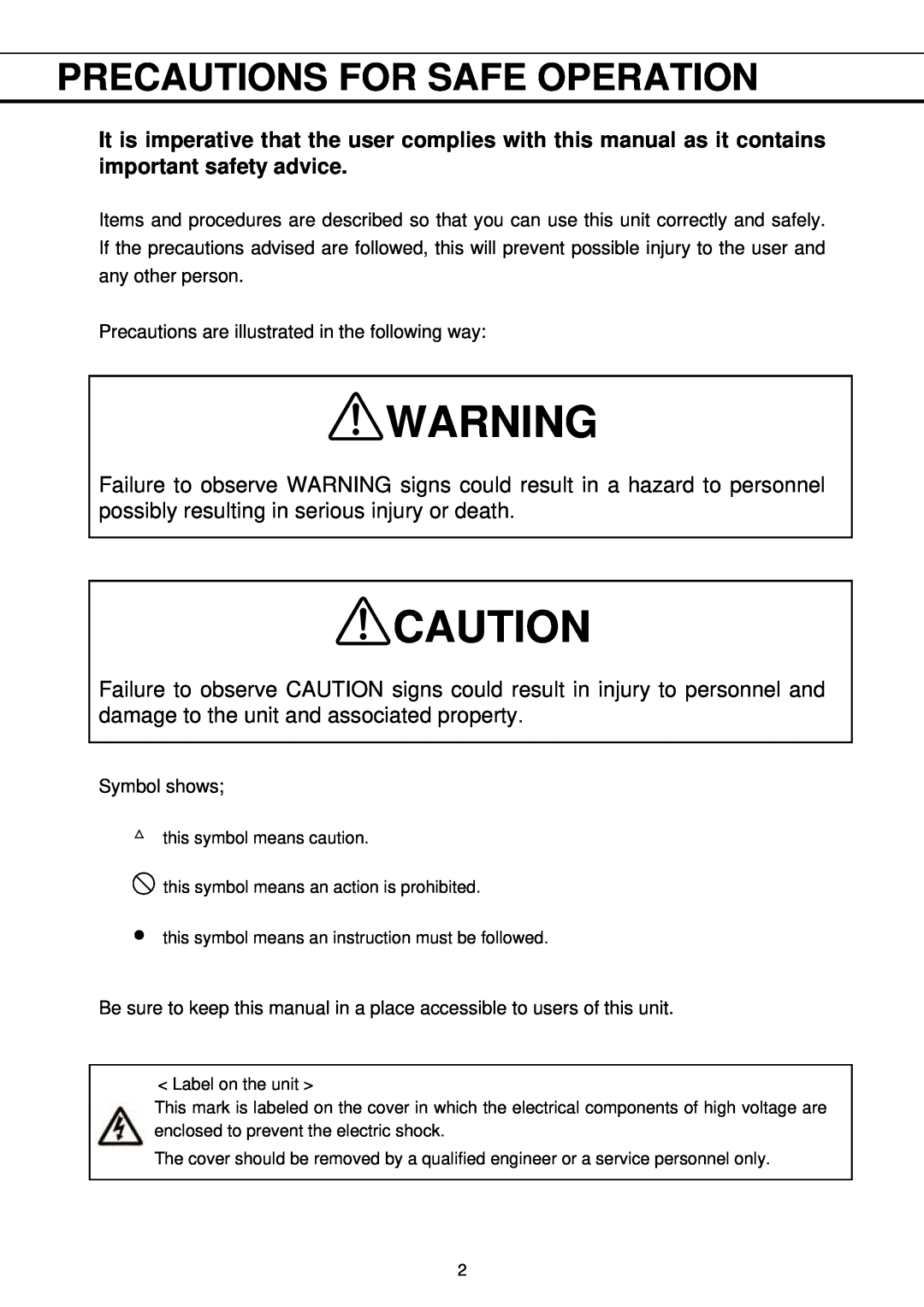 Sanyo MPR-411FR instruction manual Precautions For Safe Operation 