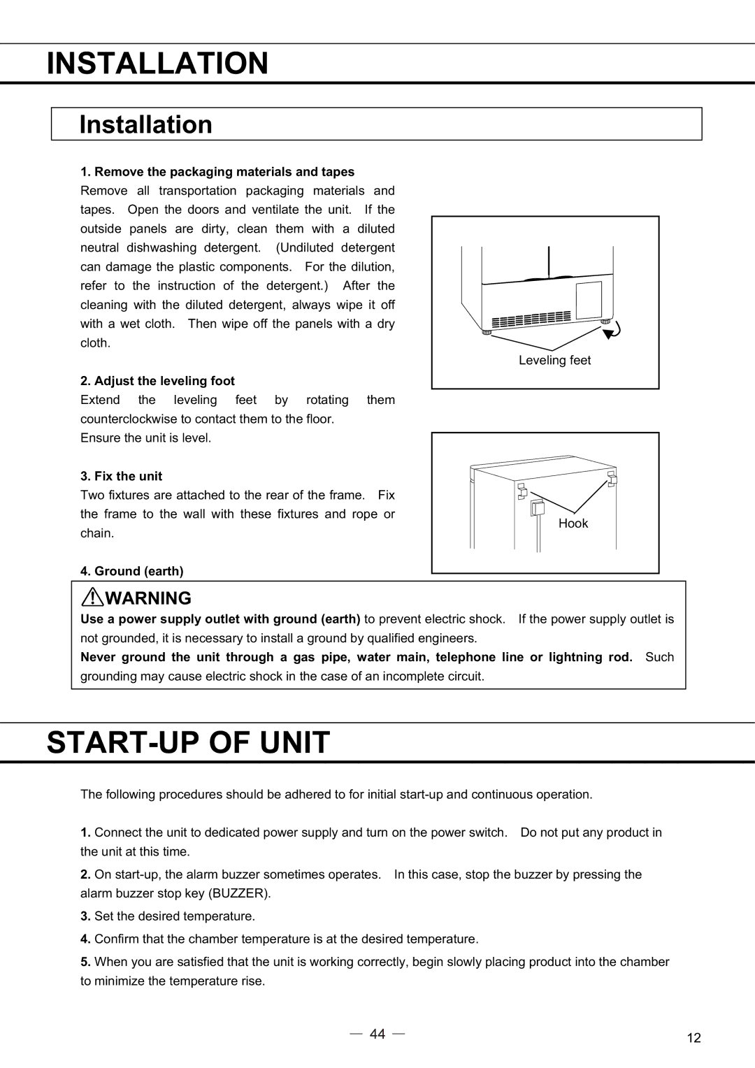 Sanyo MPR-414FS instruction manual START-UP of Unit, Installation 