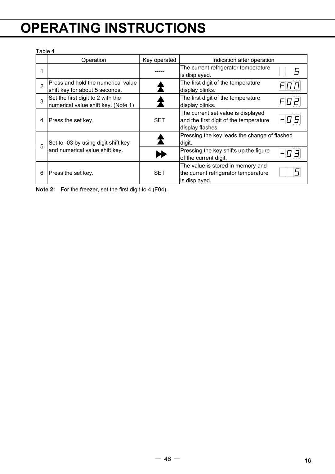 Sanyo MPR-414FS instruction manual Current refrigerator temperature Is displayed 