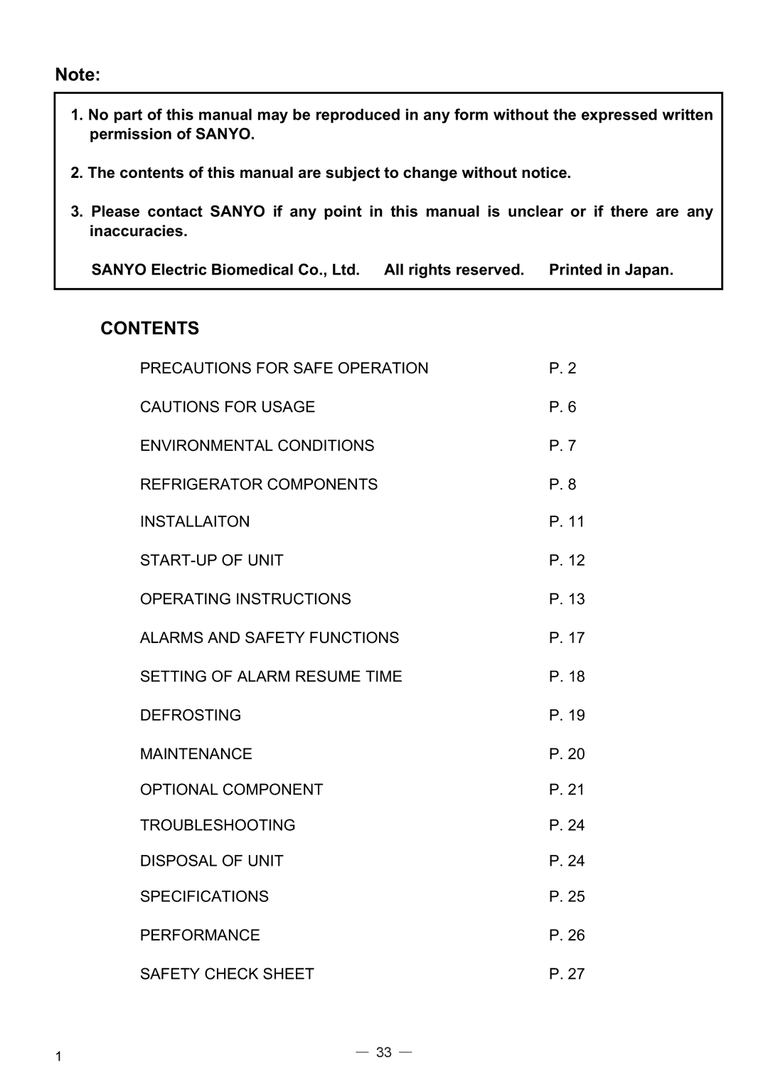 Sanyo MPR-414FS instruction manual Contents 