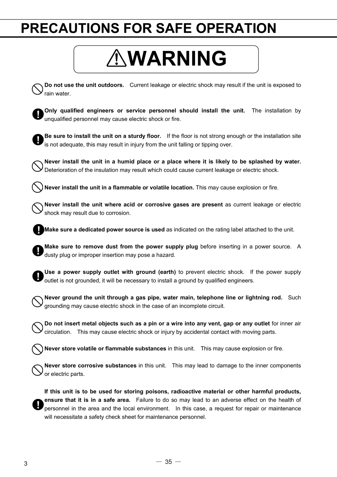 Sanyo MPR-414FS instruction manual Precautions for Safe Operation 