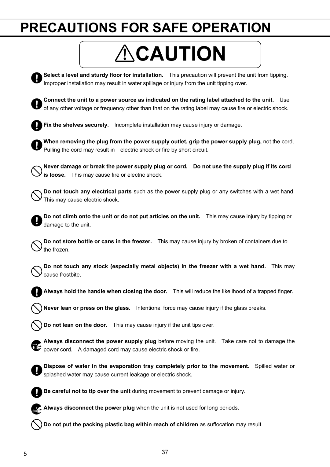 Sanyo MPR-414FS instruction manual Precautions for Safe Operation 