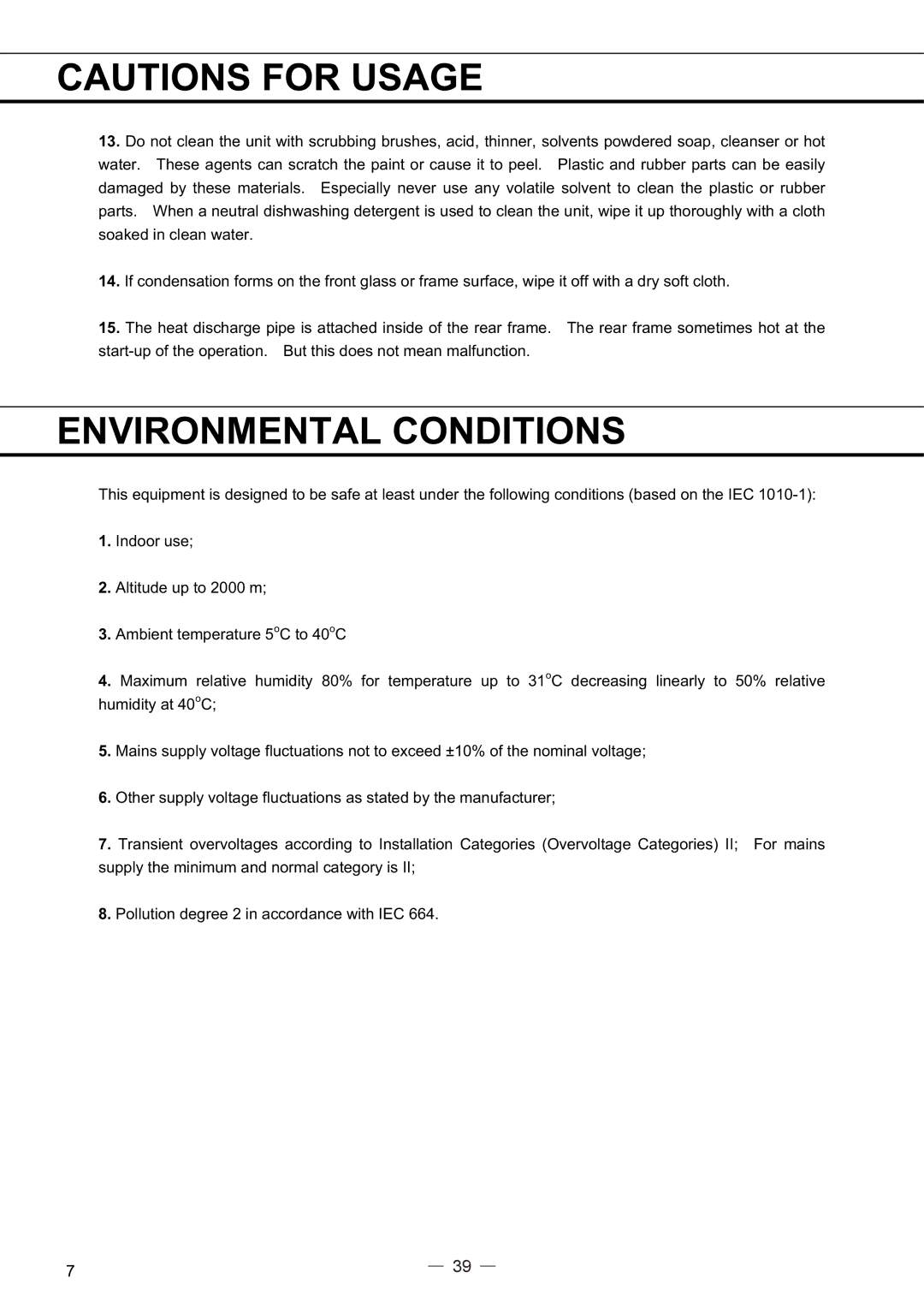 Sanyo MPR-414FS instruction manual Environmental Conditions 