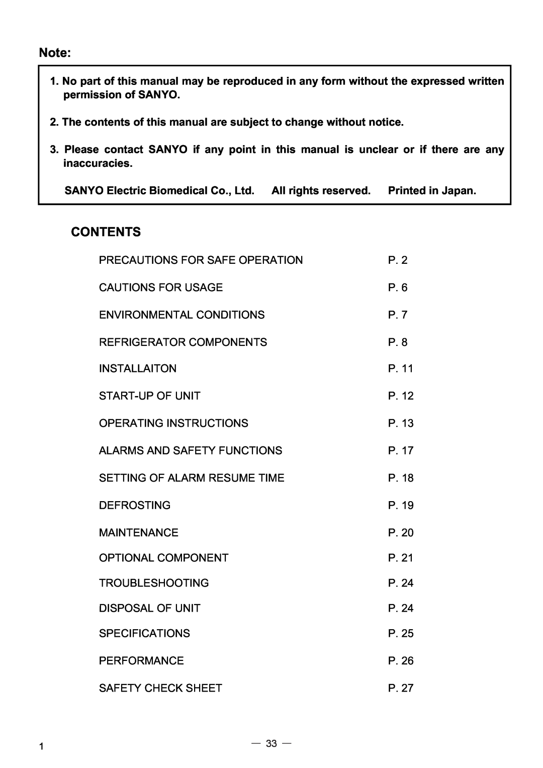 Sanyo MPR-414FS instruction manual Contents 