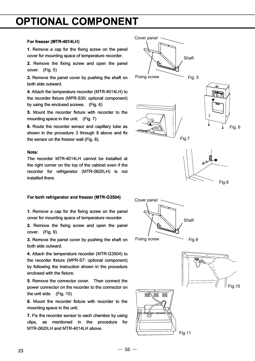 Sanyo MPR-414FS instruction manual Optional Component, For freezer MTR-4014LH, For both refrigerator and freezer MTR-G3504 