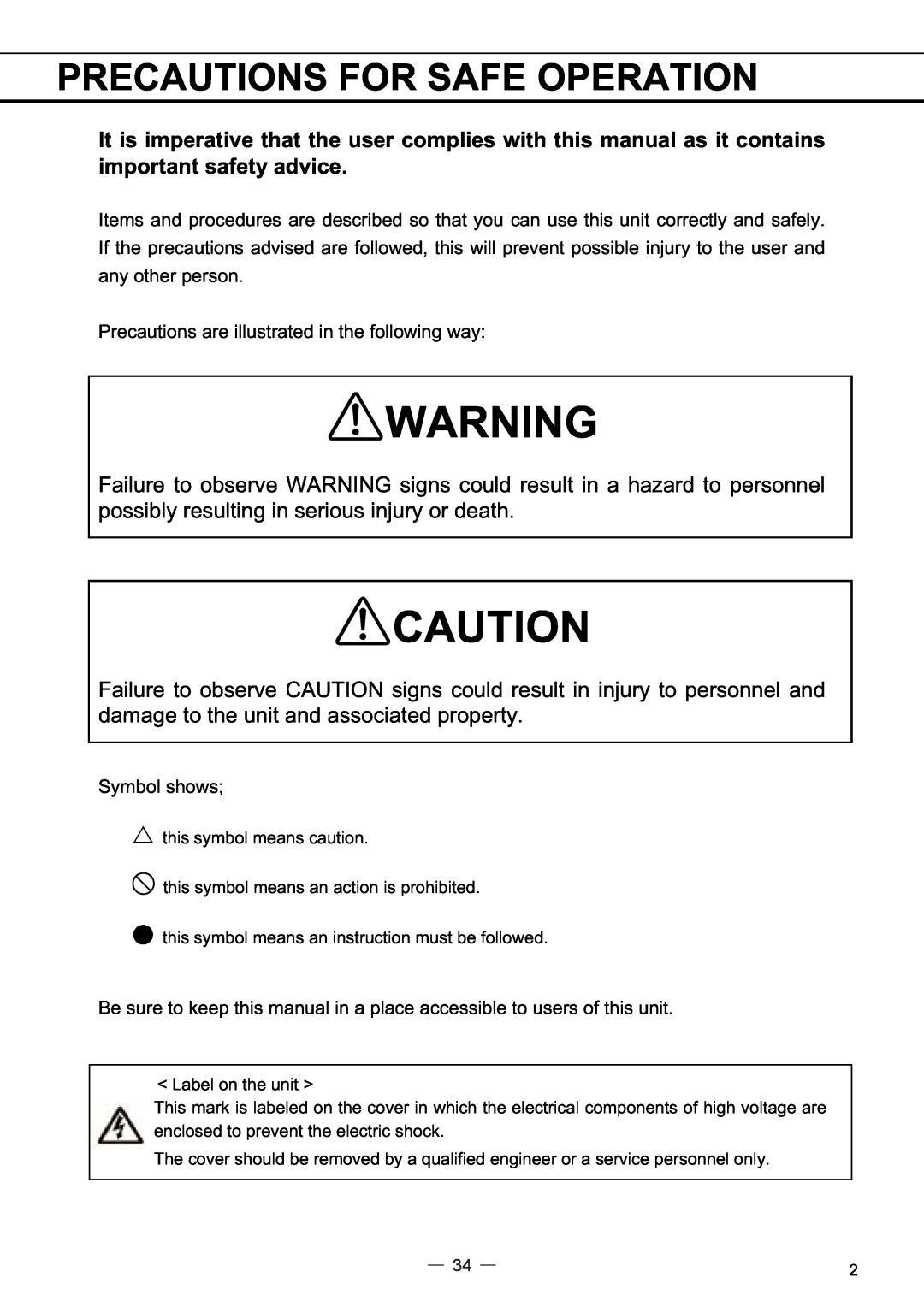 Sanyo MPR-414FS instruction manual Precautions For Safe Operation 