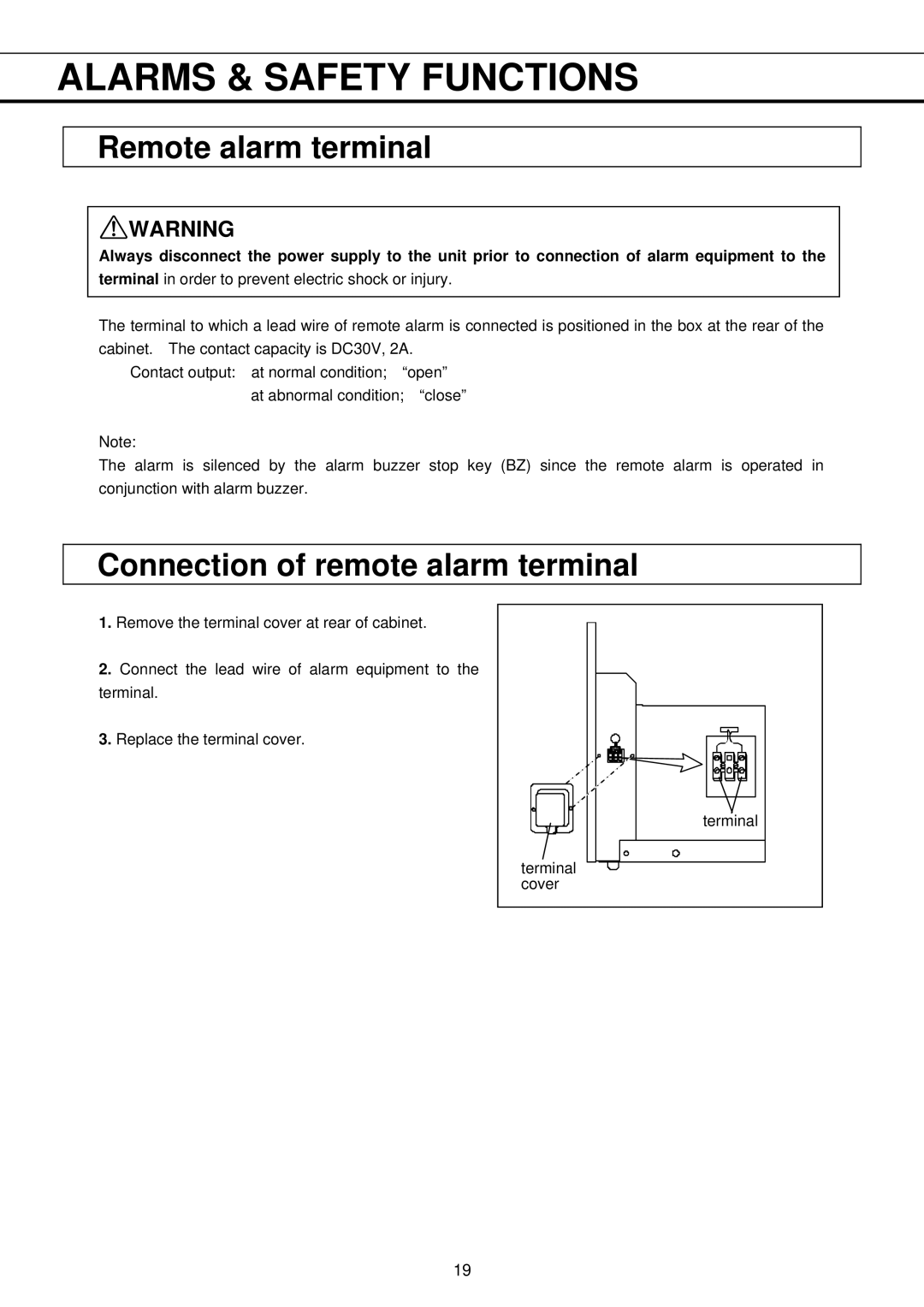 Sanyo MPR-513R, MPR-1013R instruction manual Remote alarm terminal, Connection of remote alarm terminal 