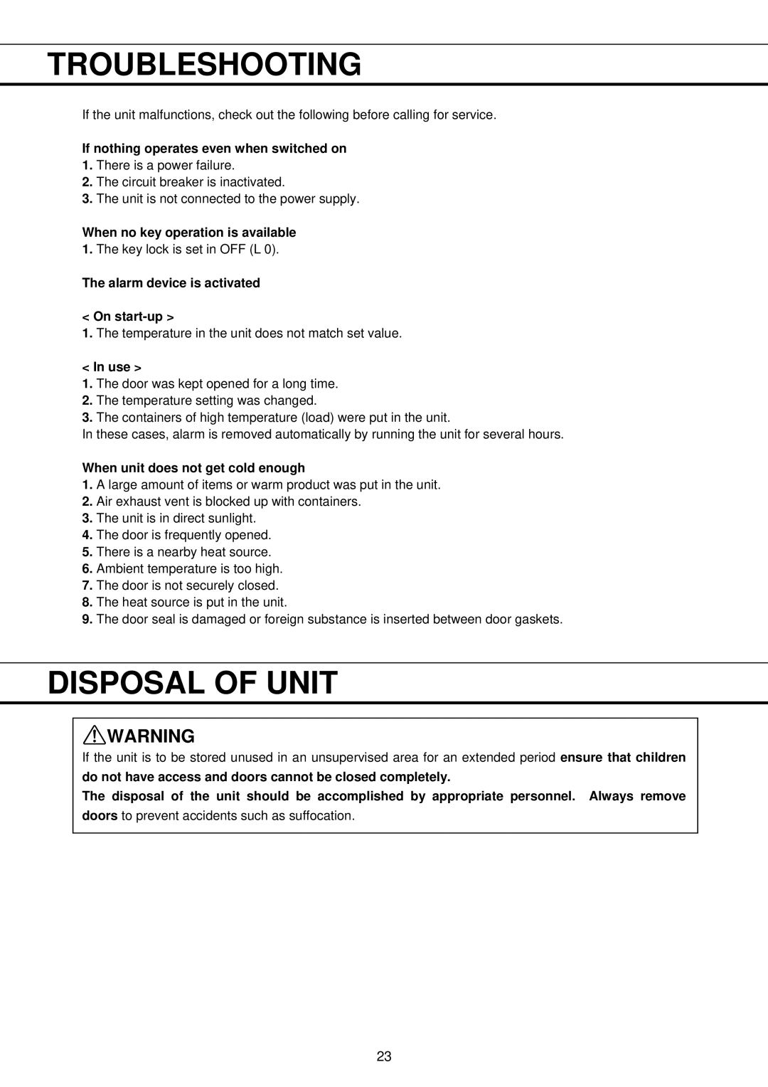 Sanyo MPR-513R, MPR-1013R instruction manual Troubleshooting, Disposal of Unit 