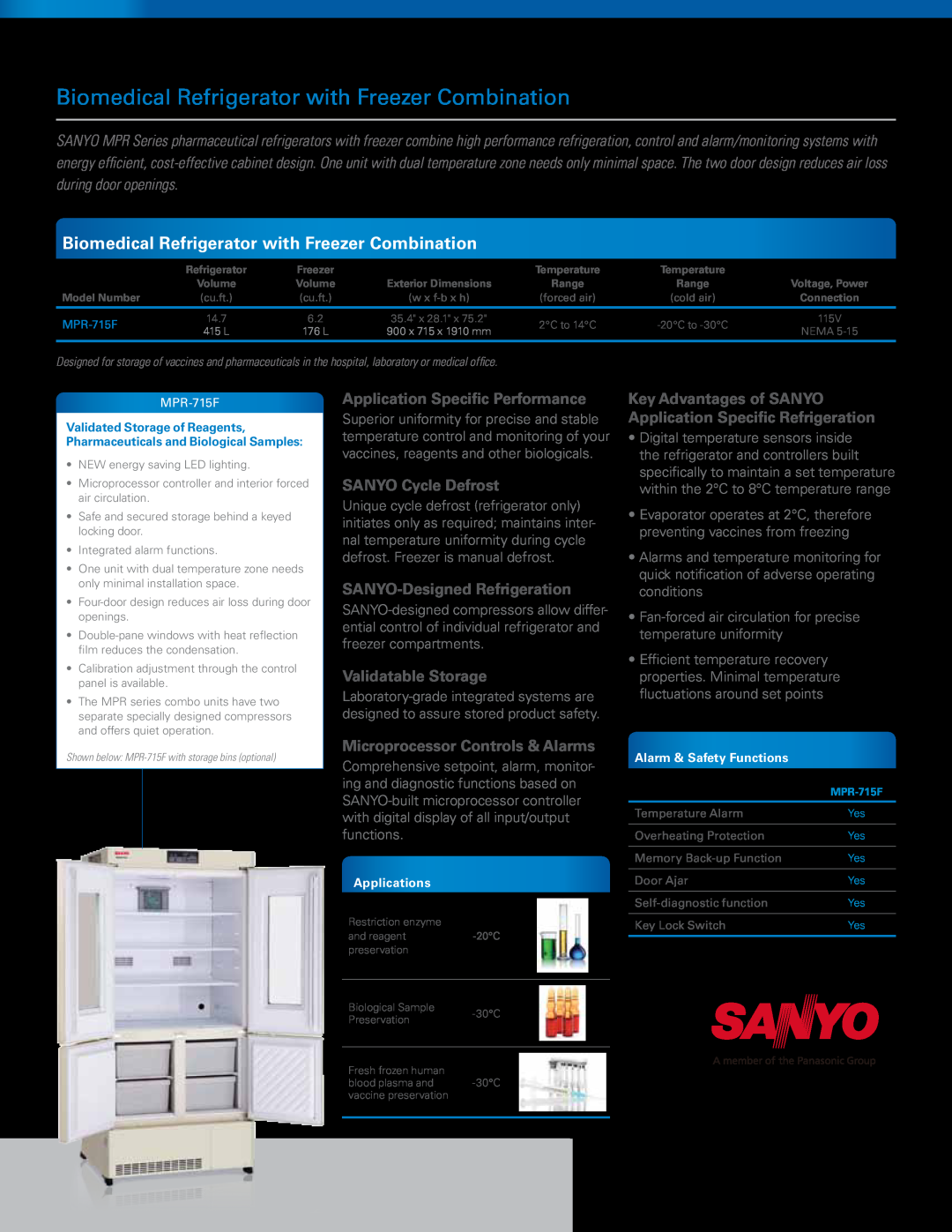Sanyo MPR-715F Biomedical Refrigerator with Freezer Combination, Application Specific Performance, SANYO Cycle Defrost 