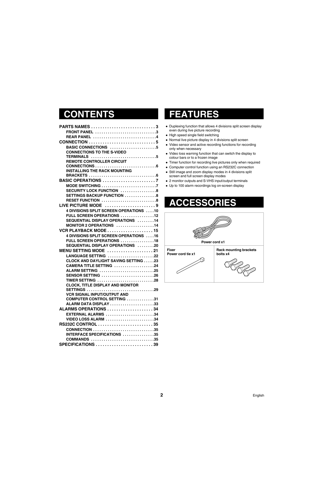 Sanyo MPX-MD4 instruction manual Contentsfeatures, Accessories 