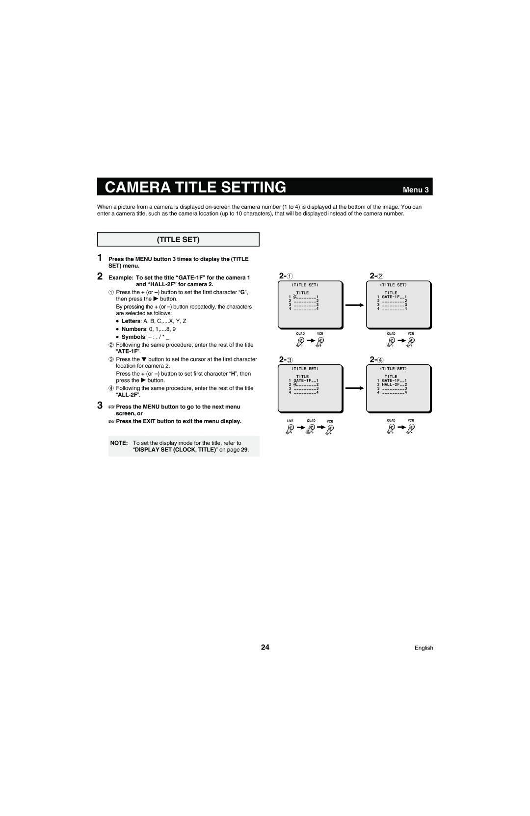 Sanyo MPX-MD4 instruction manual Camera Title Setting, Menu 