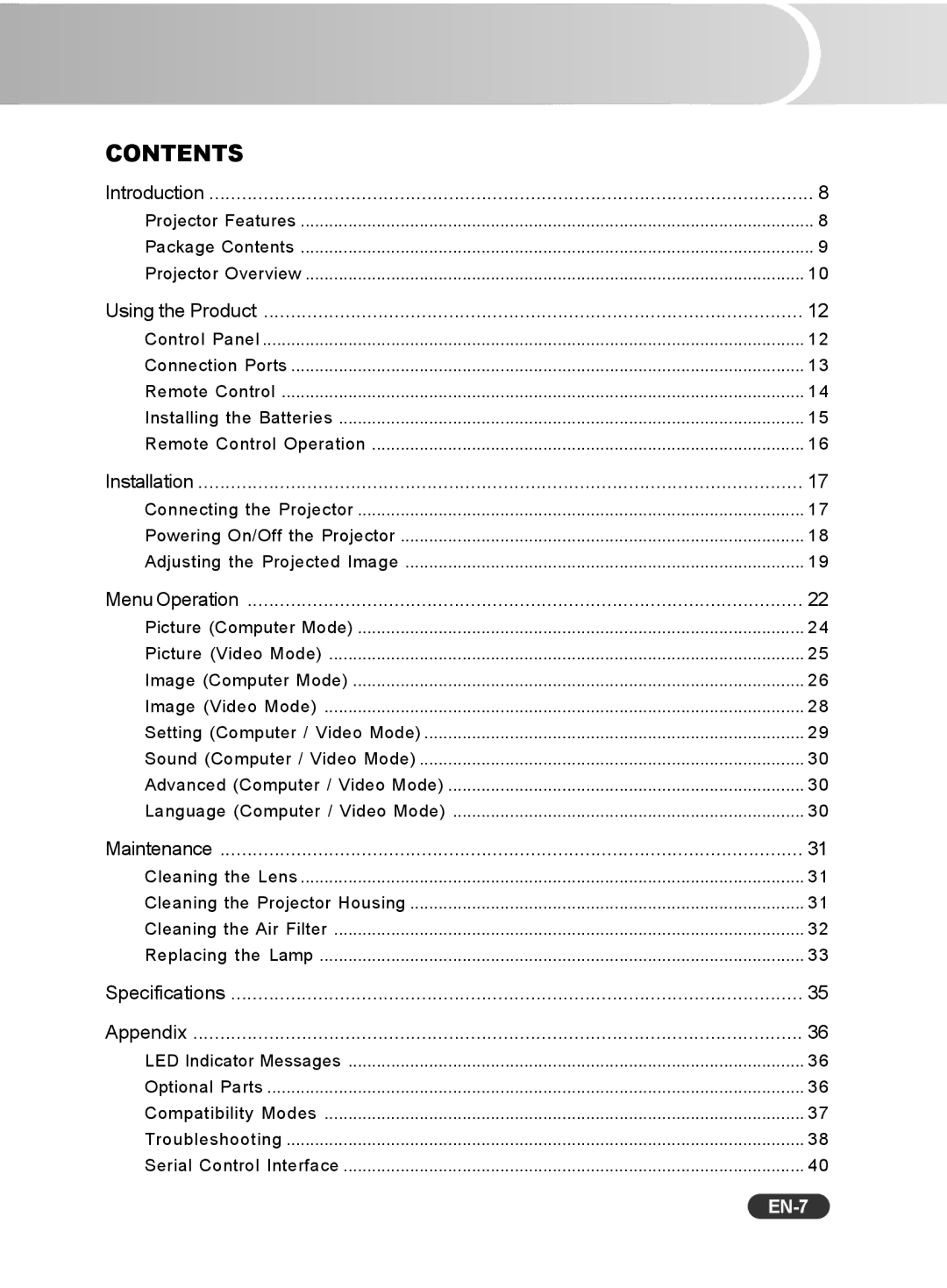 Sanyo PCL-WXU10B, PCL-WXU10N, PCL-WXU10E manual Contents 