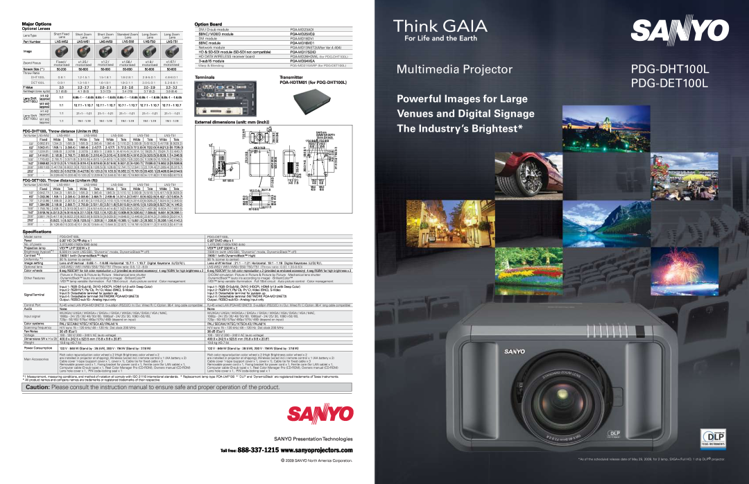 Sanyo PDG-DET100L instruction manual Powerful Images for Large, Venues and Digital Signage, The Industry’s Brightest 