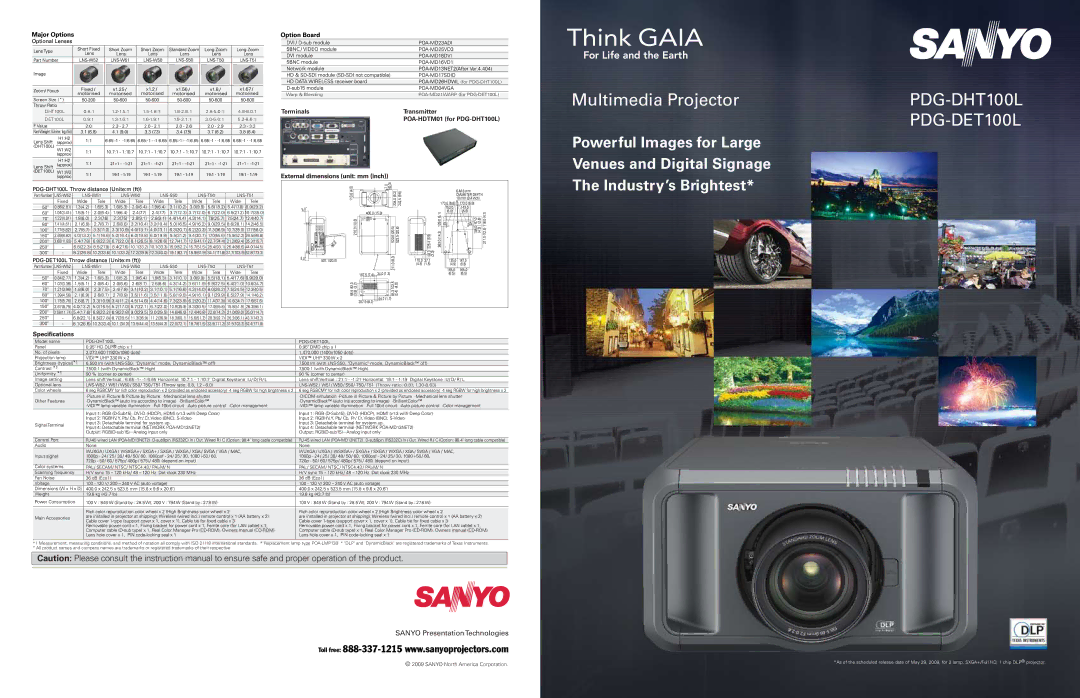 Sanyo PDG-DET100L instruction manual Multimedia Projector, Sanyo North America Corporation 