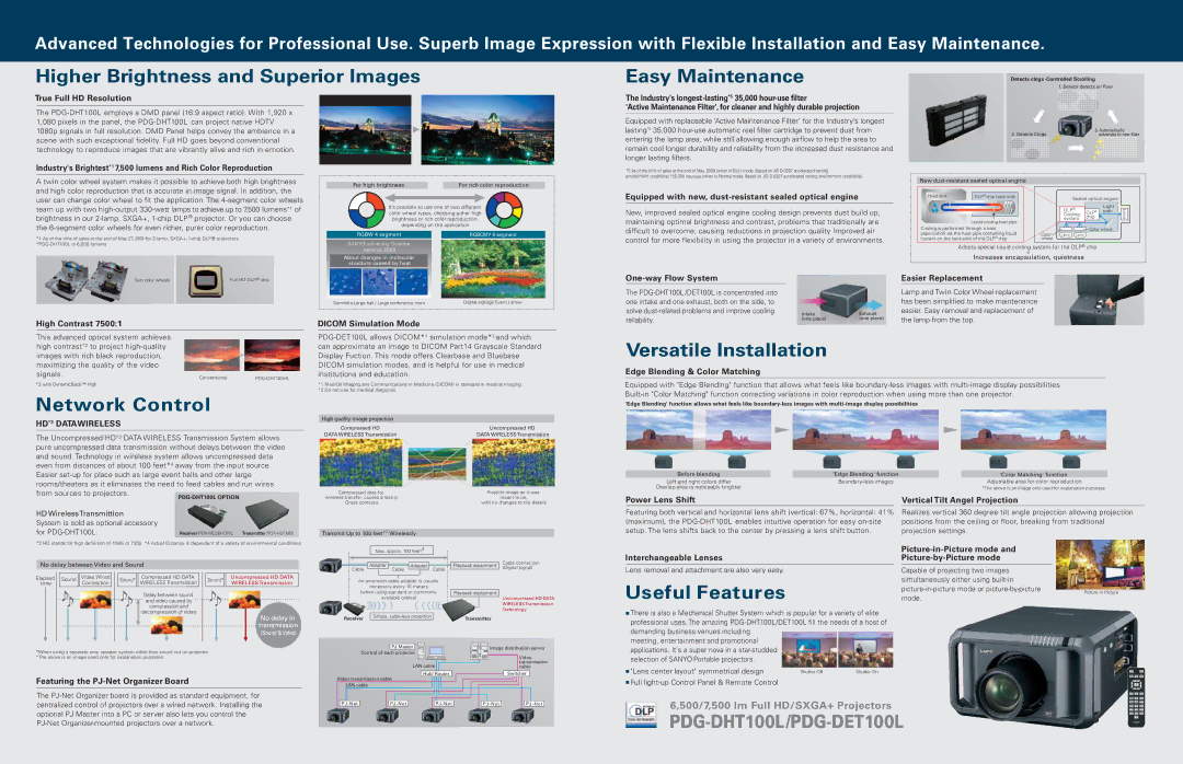 Sanyo PDG-DET100L Higher Brightness and Superior Images, Easy Maintenance, Network Control, Versatile Installation 