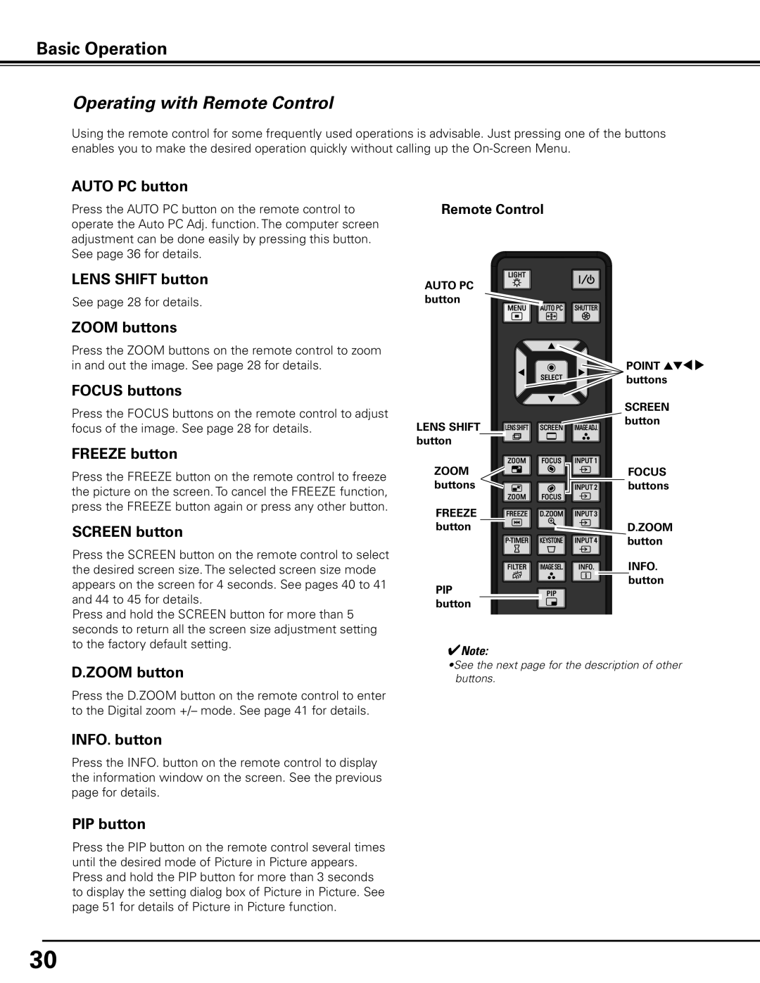 Sanyo PDG-DHT100L owner manual Operating with Remote Control 