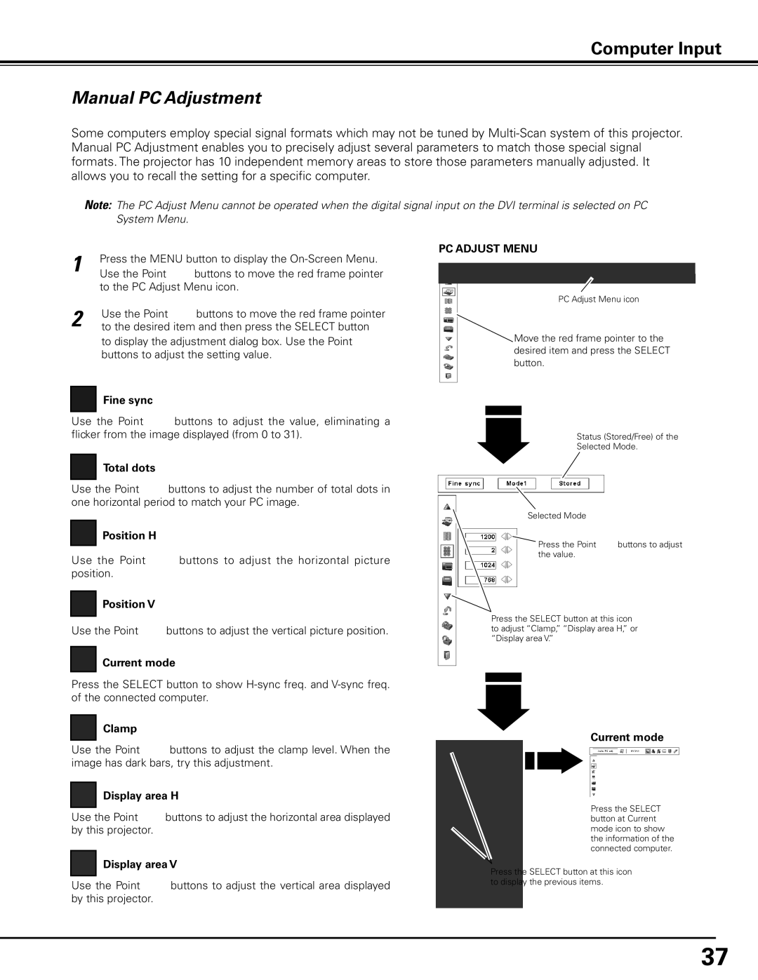 Sanyo PDG-DHT100L owner manual Manual PC Adjustment 