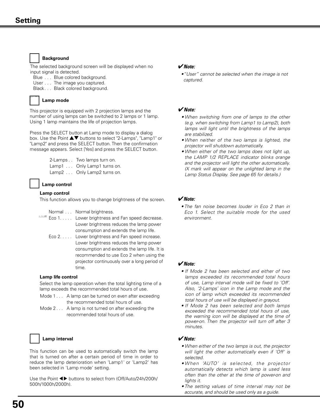 Sanyo PDG-DHT100L owner manual Background, Lamp mode, Lamp control, Lamp life control, Lamp interval 