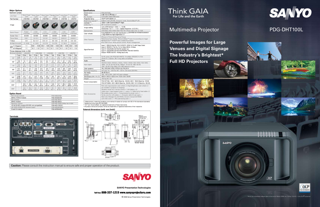 Sanyo PDG-DHT100H specifications Powerful Images for Large Venues and Digital Signage, Multimedia Projector, PDG-DHT100L 