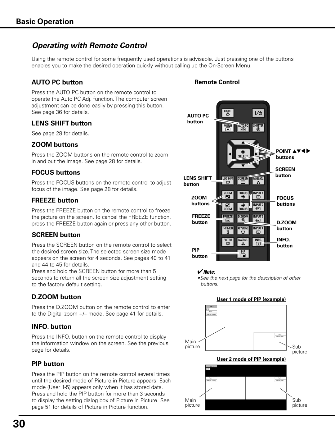 Sanyo PDG-DHT8000L owner manual Operating with Remote Control 