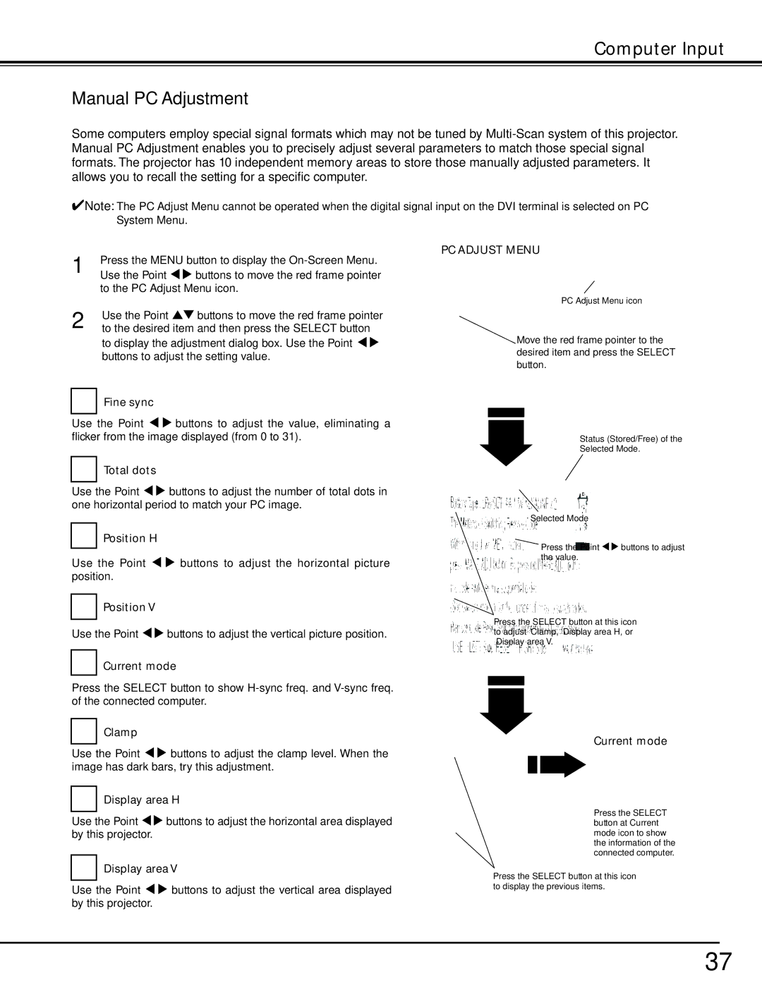 Sanyo PDG-DHT8000L owner manual Manual PC Adjustment 