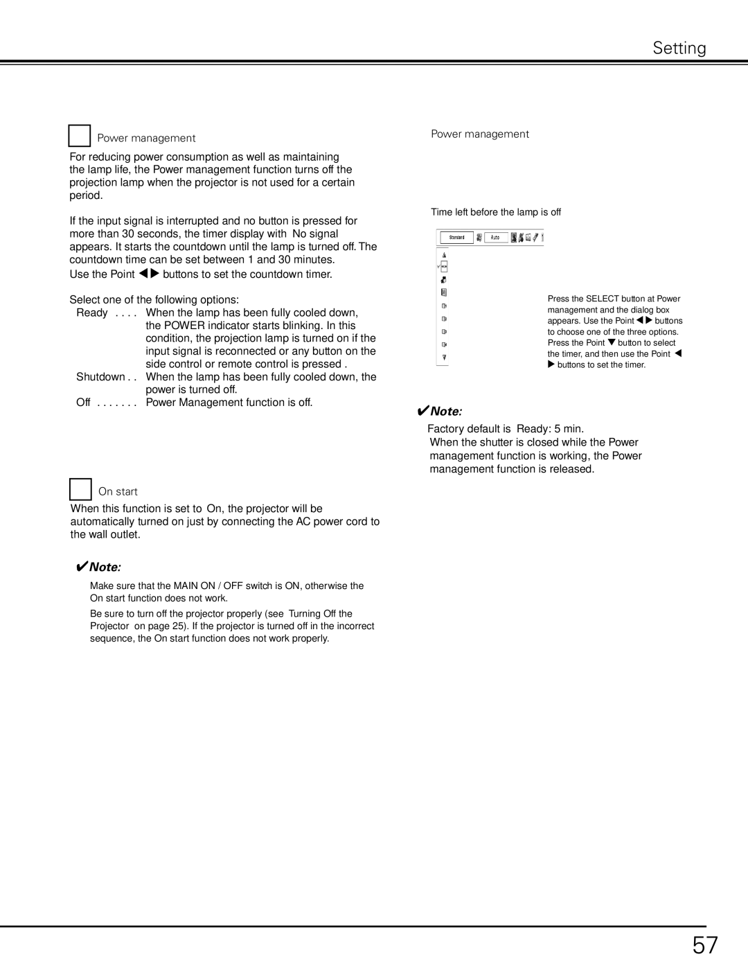 Sanyo PDG-DHT8000L owner manual Power management, On start 