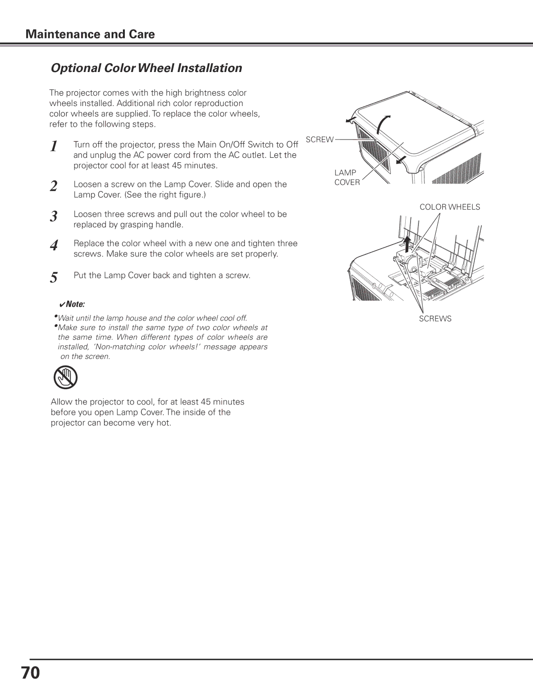 Sanyo PDG-DHT8000L owner manual Optional Color Wheel Installation 