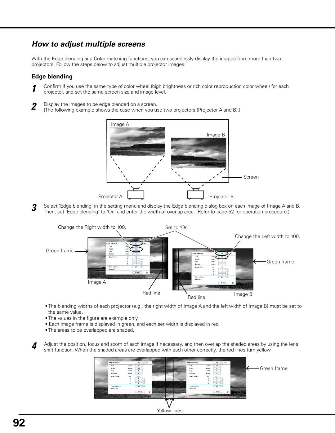 Sanyo PDG-DHT8000L owner manual How to adjust multiple screens, Edge blending 