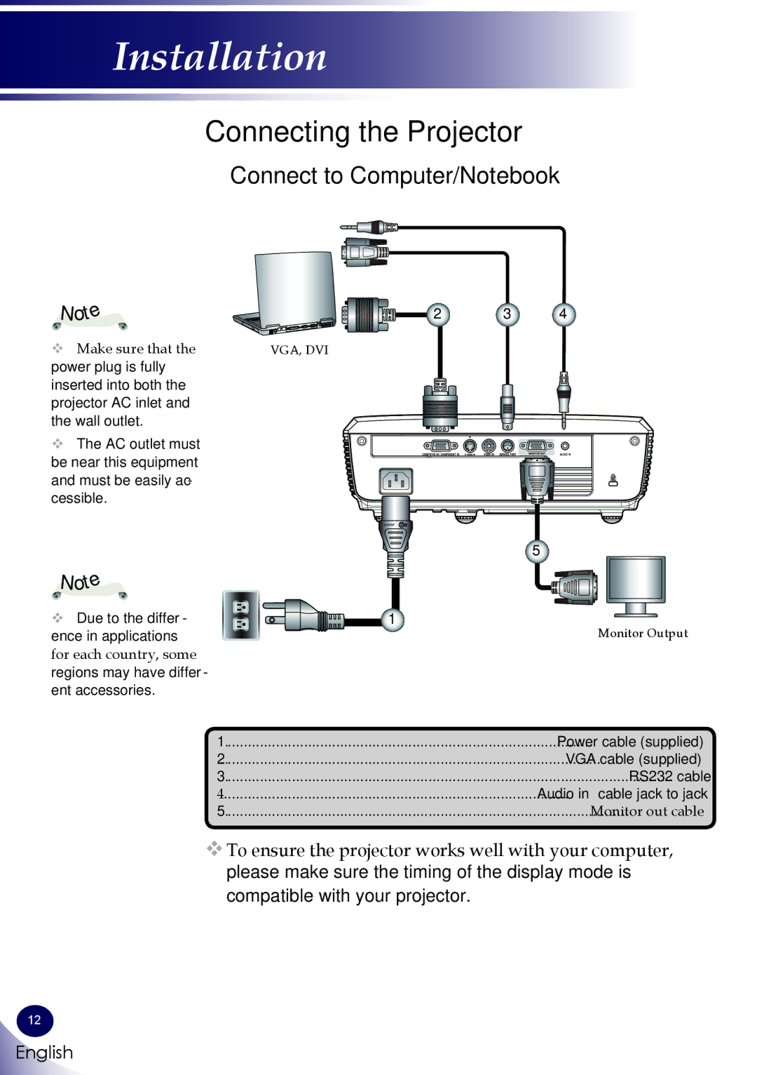 Sanyo PDG-DSU30 owner manual Connecting the Projector, Connect to Computer/Notebook 